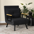 Fauteuil convertible 4 en 1 lit 1 place dossier 5 positions, accoudoirs en bois et coussin, tissu effet velours, noir-6