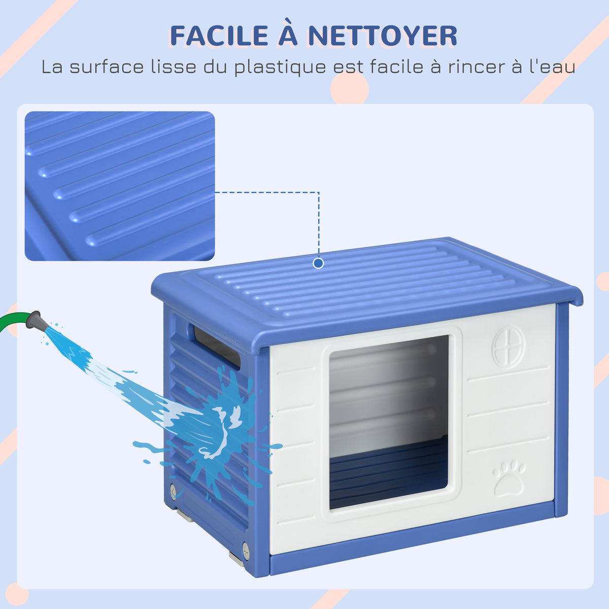 Lot de 2 niches pour chien extérieure en plastique maison pour chiens avec bouches d'aération bleu et blanc-4