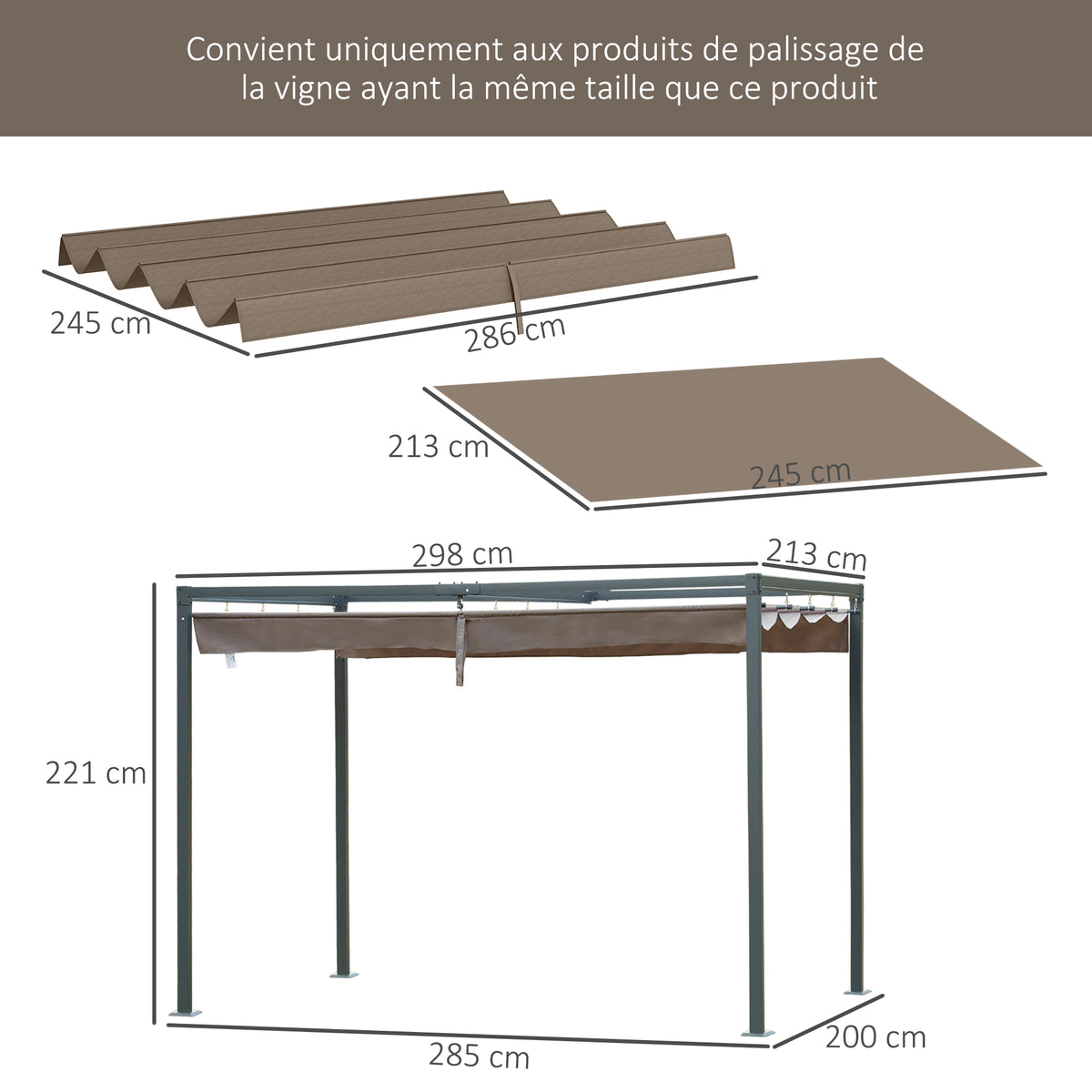 Toile de toit de rechange pour pergola toile de remplacement protection solaire Anti-UV pour pergola de 3 x 2 m café-2