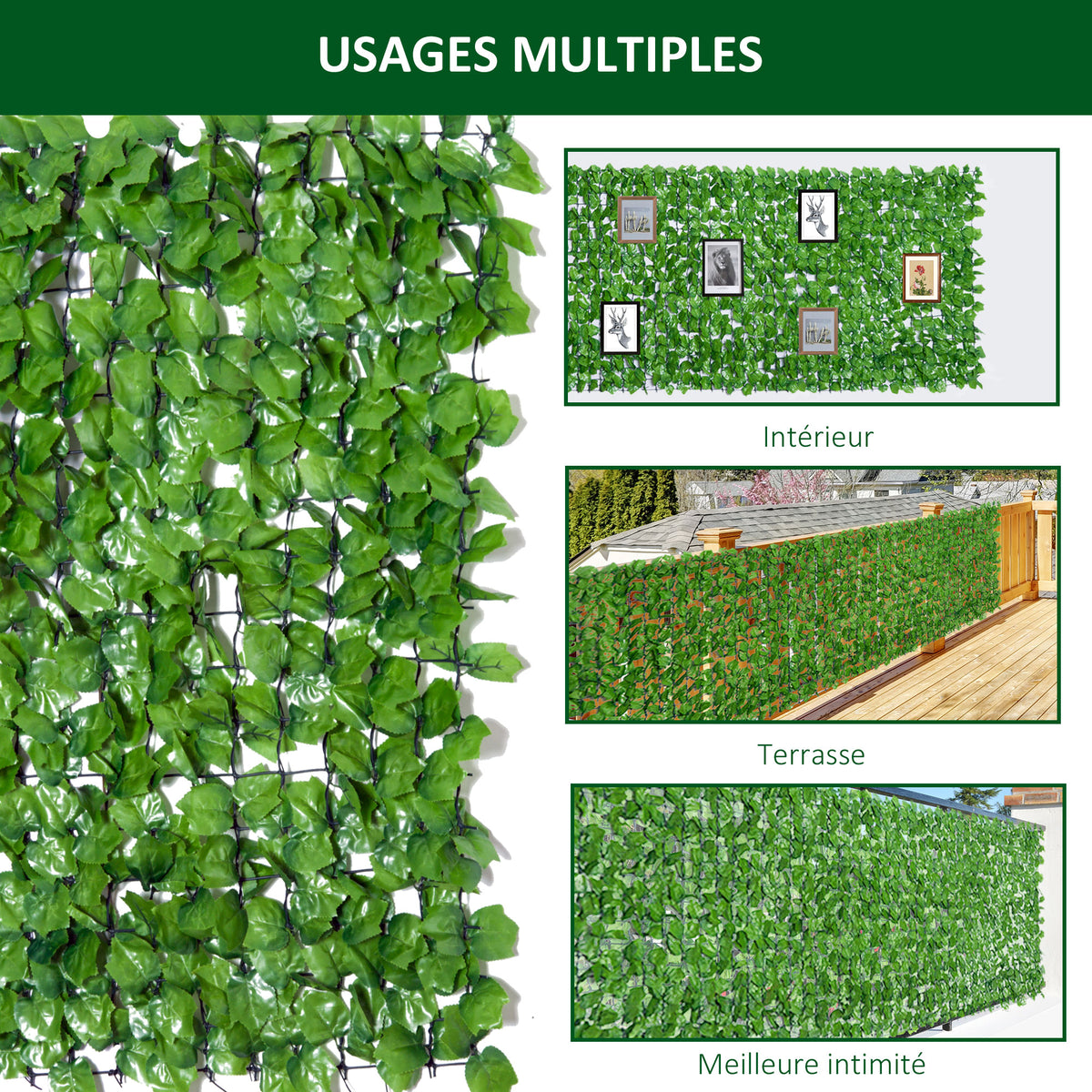 Lot de 2 haies artificiels érable Brise-Vue décoration Rouleau 3L x 1H m Feuillage réaliste Anti-UV Vert-4