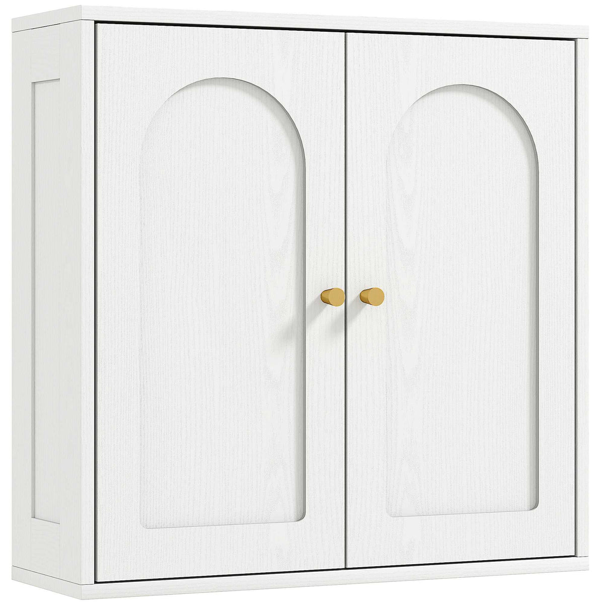 Armoire murale, meuble haut salle de bain moderne avec placard à double porte et poignées dorées, 60x20x60cm, blanc-0
