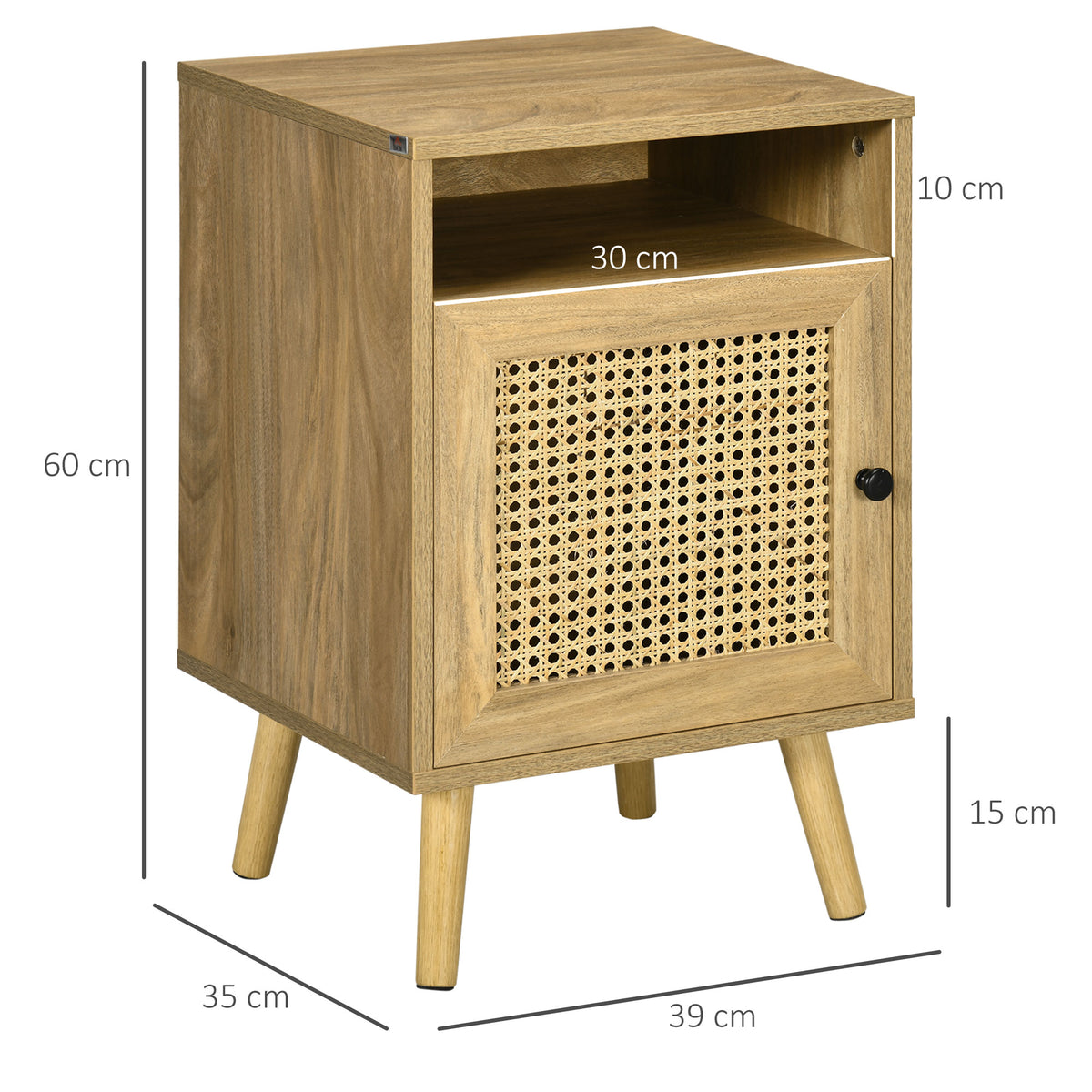 Table de chevet table de nuit avec placard porte cannage et niche design vintage 39 x 35 x 60 cm naturel-2