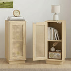 Lot de 2 Tables de Chevet, Étagère Réglable et Porte en Résine Tressée, Style Bohème, 25 x 30 x 60 cm, Bois Naturel-1