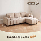 Canapé d'Angle Modulable 242 cm, Canapé 4 Places en L avec Méridienne Réversible, 2 Oreillers, Tissu Aspect Lin, Beige-2