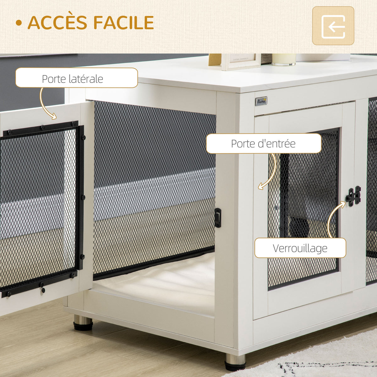 Cage pour chien cage de chien sur pied avec coussin amovible acier noir et blanc - 94 x 60 x 71,5 cm-5