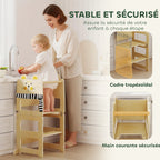 Tour d'Apprentissage Enfant 3 en 1, Tour d'Observation Enfant Pliable avec Tableau Noir, Motif Chat, Naturel-4