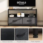 Meuble TV, meuble télé pour téléviseur jusqu'à 47 pouces avec 2 tiroirs et pieds en acier, 98 x 29 x 56 cm, gris foncé-5