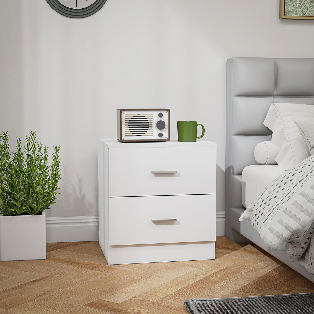 Table de chevet avec 2 tiroirs poignée en alliage d'aluminium style contemporain 45 x 39,5 x 49 cm blanc-1