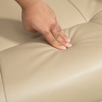 Fauteuil relax inclinable repose-pieds réglable pivotant 360° piètement bois revêtement PU respirant et doux crème-7