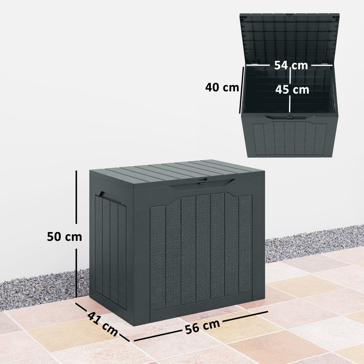 Coffre de rangement extérieur 97L avec poignées encastrées, malle de rangement extérieur étanche 56x41x50cm, gris foncé-2