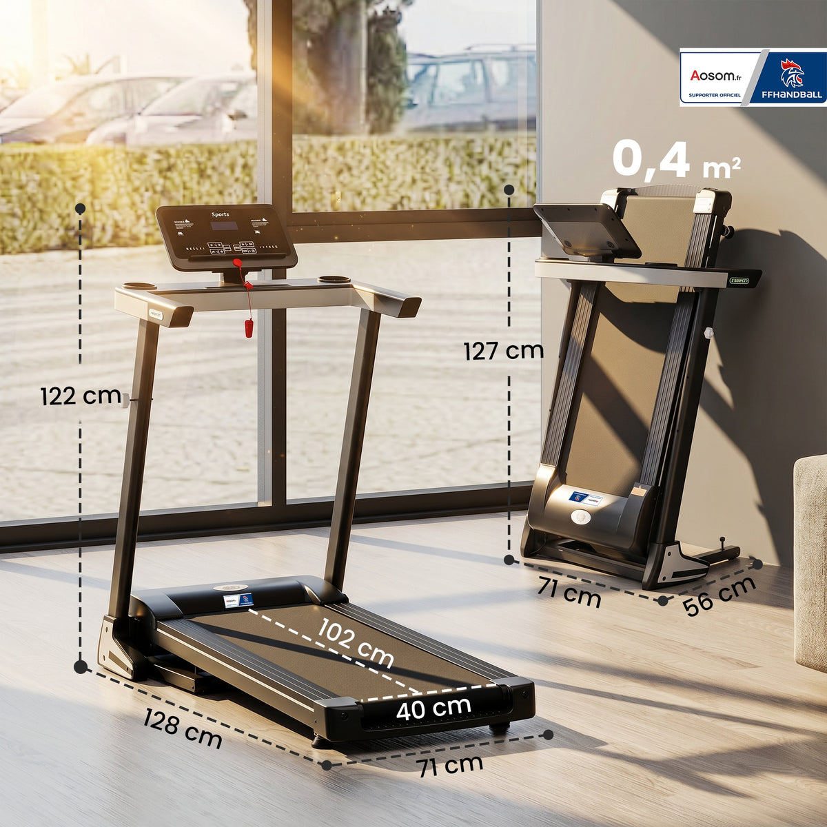 Tapis de Course Electrique Pliable - .fr x FFHandball - Tapis Roulant 1-12 Km/h 500 W écran LCD 12 programmes Noir-2
