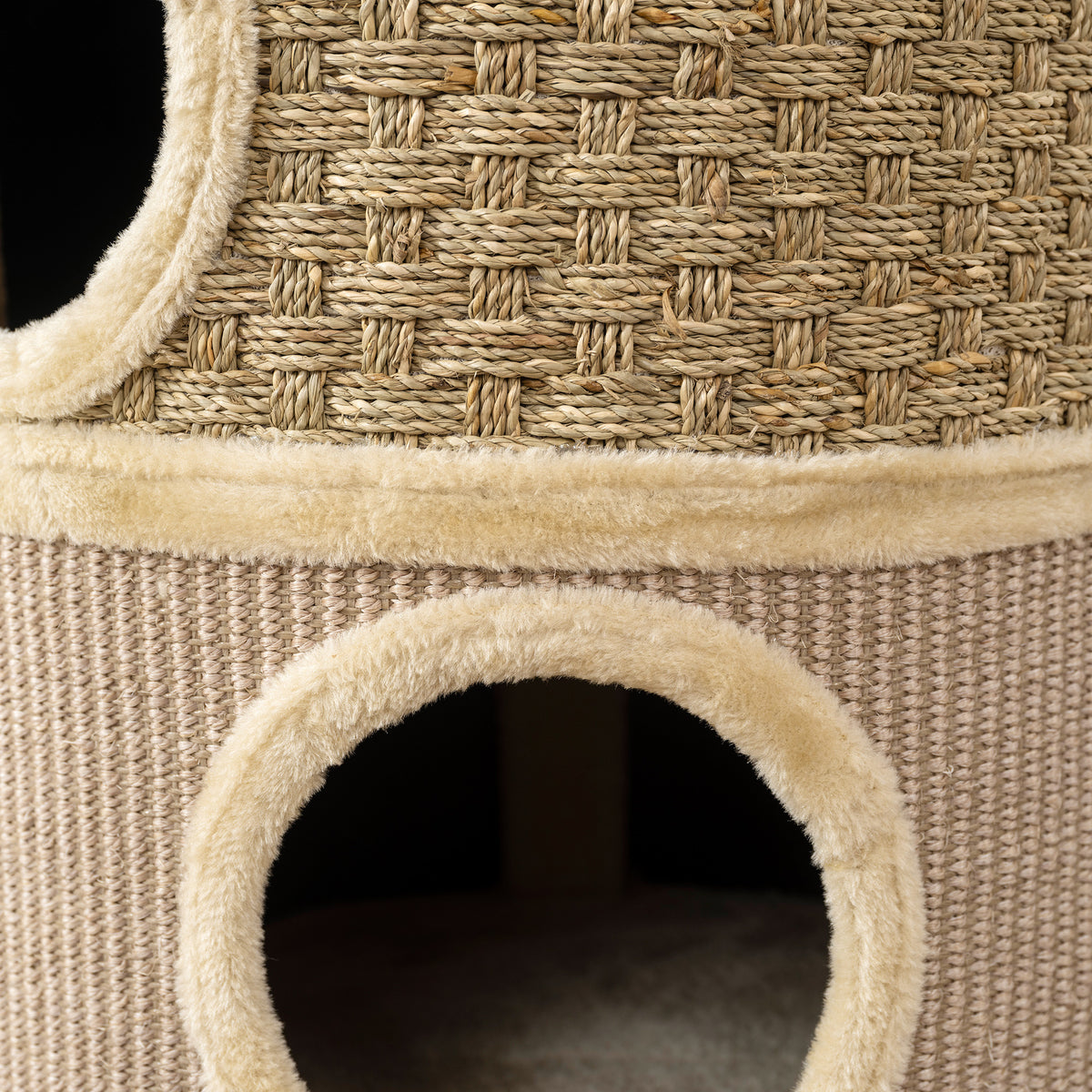 Tonneau à Gratter pour Chat Arbre à Chat Sisal Naturel et Herbiers Marins Recouvert de Peluche 45 x 45 x 79cm Kaki Café-7