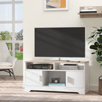 Meuble TV banc TV en bois grand espace de rangement avec 2 compartiments ouverts 2 armoires à porte une armoire ouverte 105 x 40 x 52 cm blanc-1