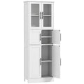 Meuble de salle de bain, meuble de rangement 6 niveaux, 6 portes dont 2 vitrées, étagères réglables, 60x30x170cm, blanc-0