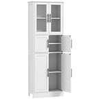 Meuble de salle de bain, meuble de rangement 6 niveaux, 6 portes dont 2 vitrées, étagères réglables, 60x30x170cm, blanc-0