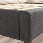 Cadre de Lit 140 x 200 cm avec Sommier Bois, Lit Double Rembourré en Effet Lin, Rangement au-dessous, Sans Bruit, Gris-9