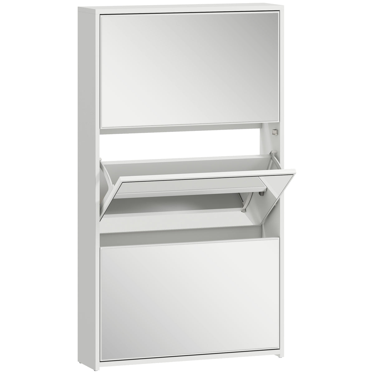 Meuble à chaussures 9 paires, armoire à chaussures étroite, 3 tiroirs rabattables et portes miroirs, 65x17x114,5cm blanc-0
