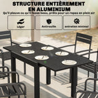 Table de jardin extensible pour 4-6 personnes avec rallonge auto-stockée aluminium avec effet bois 80-160 x 80 cm noir-4