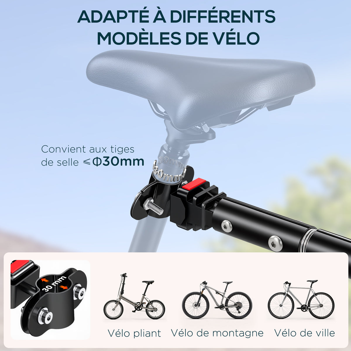 Remorque vélo remorque de transport pour vélo 144L x 59l x 80H cm barre d'attelage universelle acier noir-3