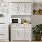Buffet haut cuisine armoire de cuisine avec 6 portes 2 tiroirs plan de travail étagères réglables 94x39,5x175,2cm blanc-6