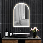 Miroir de salle de bain LED 90 x 60cm, mural, 3 couleurs, arqué cadre en aluminium, désembuage et interrupteur tactile-1