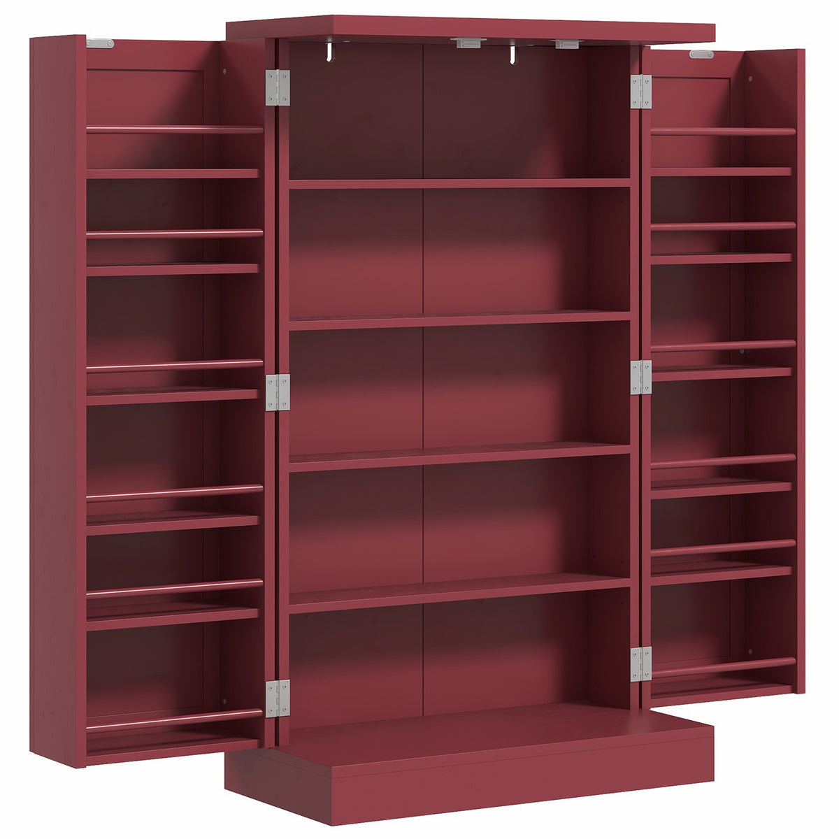 Armoire meuble de cuisine garde-manger 2 portes avec 5 étagères et 12 porte-épices - 60 x 30 x 104 cm - rouge-0