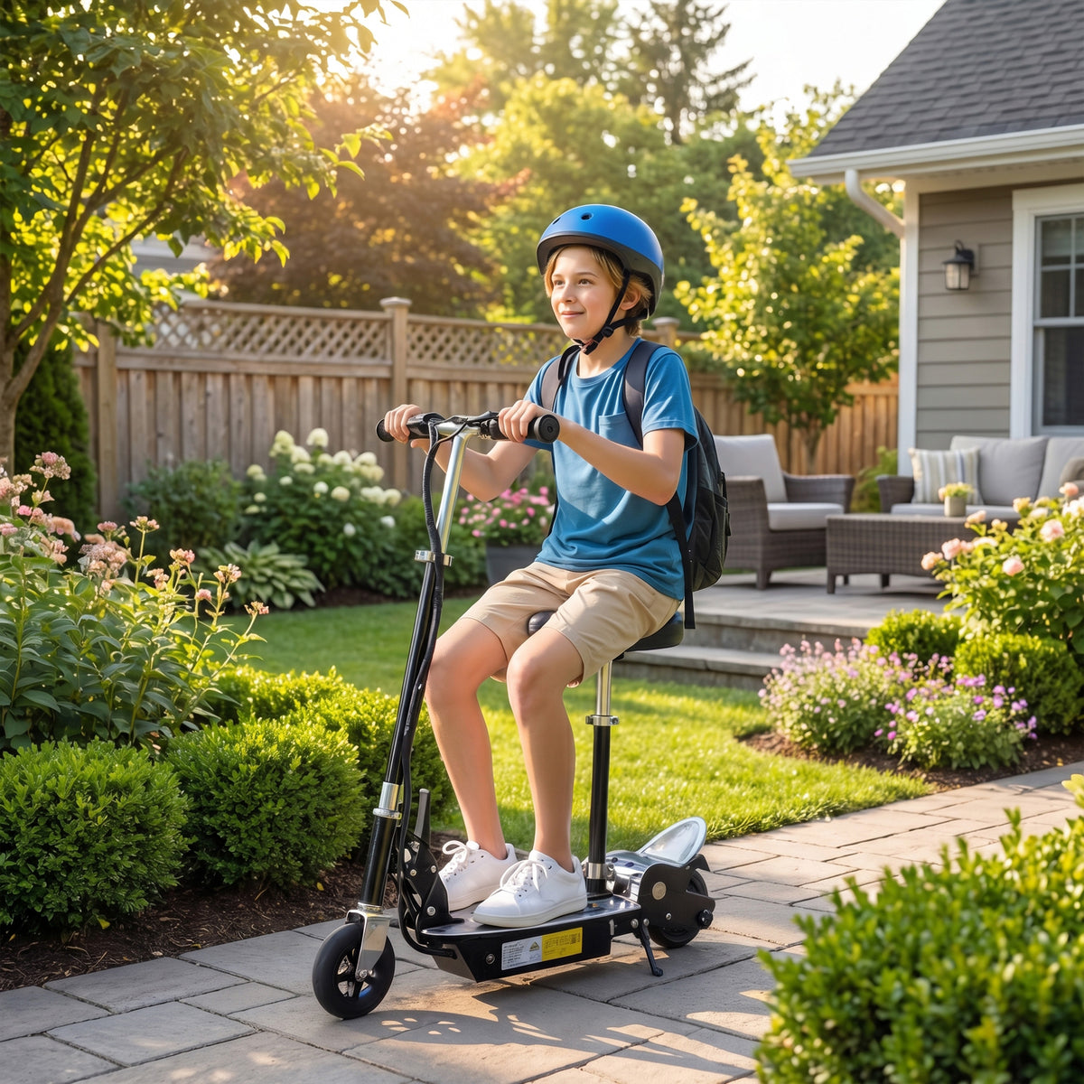 Trottinette électrique 120 W pliable pour enfant de 6+ ans hauteur guidon et selle réglable 10 Km/h max. noir-1