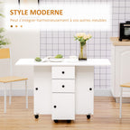 Table de cuisine pliable table à manger pliante 2 plateaux rabattables avec 2 tiroirs 1 placard blanc-3