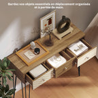 Table console avec 3 tiroirs, table d'entrée étroite avec pieds en épingle à cheveux en acier, 90 x 30 x 75 cm, marron-3