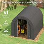 Abri de jardin tente de rangement extérieur abri de vélo garage pour vélo bâche en PE métal 2,4 x 1,8 x 1,9 m gris foncé-3