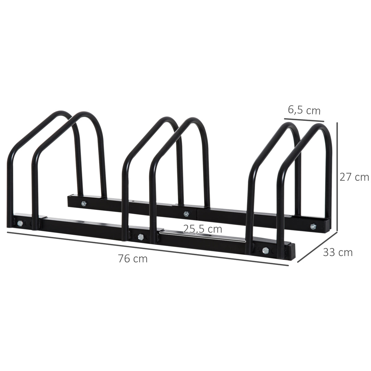 Râtelier 3 vélos - - rangement pneu 65 mm sol ou mural - pour VTT enfants BMX - 76 x 33 x 27 cm - acier - noir-2
