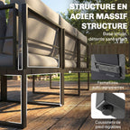 Salon de jardin extérieur 6 personnes modulable table basse et plateaux latéraux en bois PSPC coussins épais 10cm gris-7