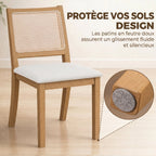 Lot de 2 chaises de salle à manger, chaises de cuisine avec assise rembourrée, dossier effet rotin, crème et chêne-6