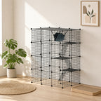 Cage pour chat d'intérieur parc pour chat en acier à 4 niveaux DIY avec 5 portes hamac 1-3 chats 105 x 70 x 140 cm noir-9