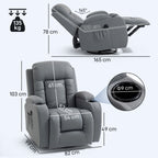 Fauteuil Inclinable de Massage et Chauffage, Fauteuil de Relaxation, Dossier Réglable, Pivotant, 82x99x103cm, Gris Clair-2
