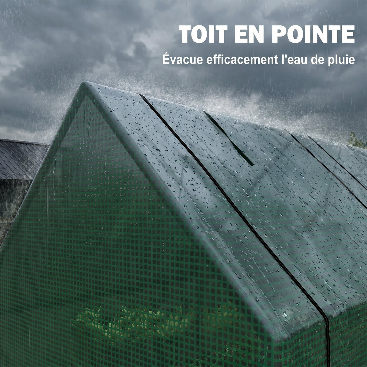 Mini Serre de Jardin mini serre tunnel 270L x 90l x 90H cm toit pointu Acier PE Haute densité 140 g/m² Anti-UV 3 fenêtres avec Zip enroulables Vert-7