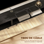 Meuble TV suspendu 140cm, meuble télé pour téléviseur 72 pouces, 2 portes rabattables, 140x25x22cm, bois naturel et noir-5