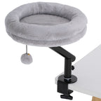 Lit de Bureau pour Chat Rotation de 360° et Hauteur Réglable, Lit pour Chat Lavable avec Balle Jouet, 35x35x48cm, Gris-0