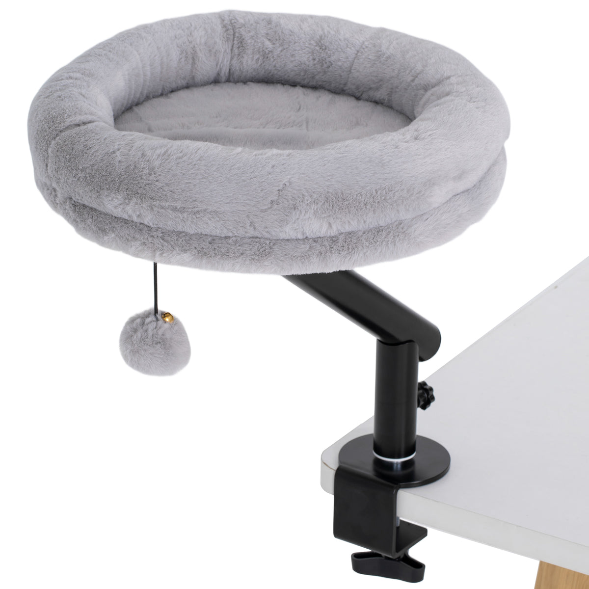 Lit de Bureau pour Chat Rotation de 360° et Hauteur Réglable, Lit pour Chat Lavable avec Balle Jouet, 35x35x48cm, Gris-0