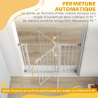 Barrière de sécurité largueur réglable 74-80 / 91,5-97,5 cm double verrouillage fermeture automatique barrière chien pour porte couloir escalier sans perçage acier blanc-4