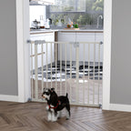Barrière de sécurité largueur réglable 74-80 / 91,5-97,5 cm double verrouillage fermeture automatique barrière chien pour porte couloir escalier sans perçage acier blanc-1