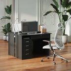 Bureau moderne avec 5 tiroirs, grand plateau, 1 compartiment ouvert, tiroir verrouillable, 110 x 50 x 76cm, noir-6
