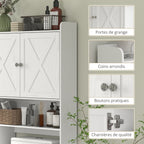 Meuble WC dessus de toilette avec placard à porte de grange, étagère réglable, compartiments et porte-papier, blanc-5