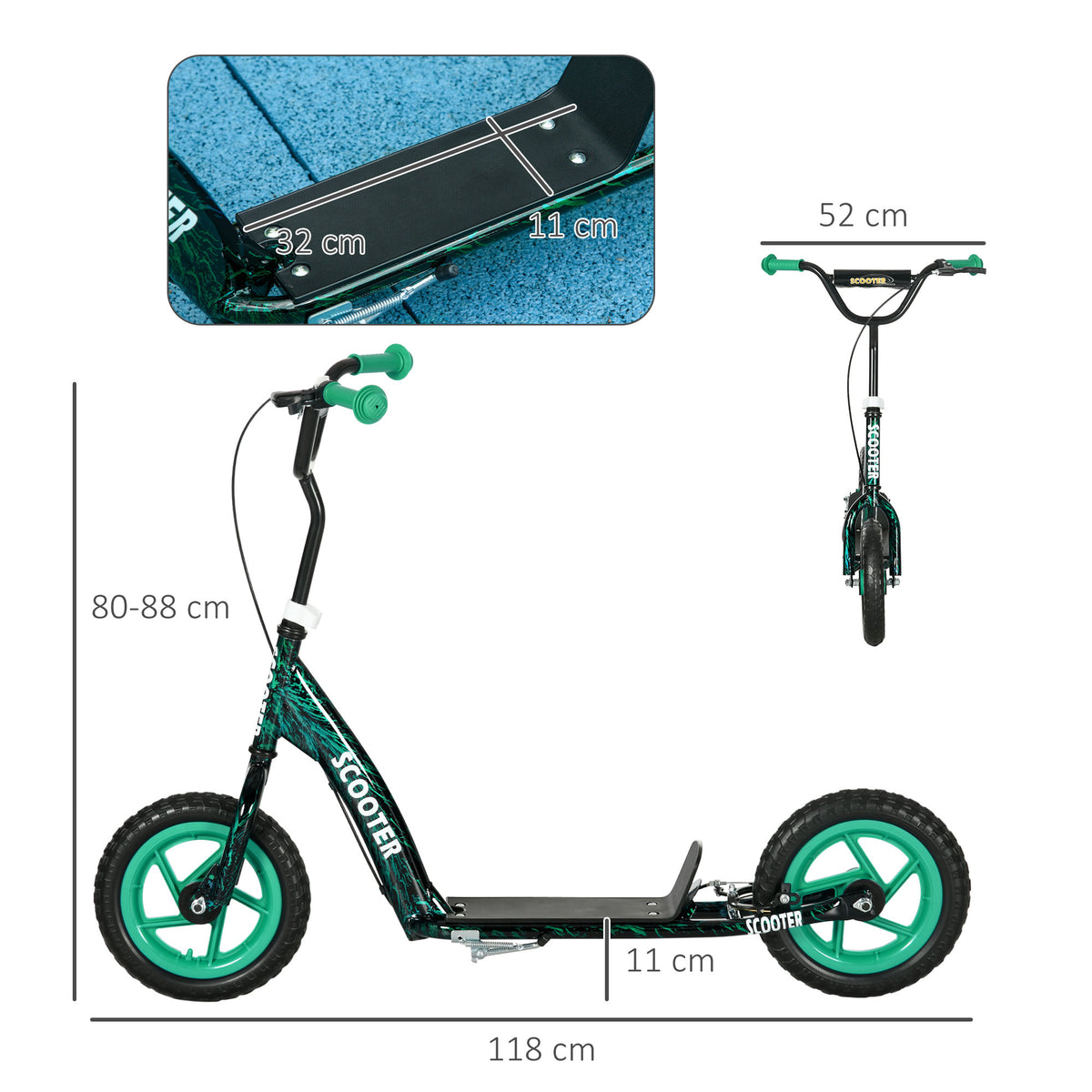 Trottinette patinette scooter enfant grandes roues de 6 à 12 ans hauteur réglable frein arrière béquille vert-2