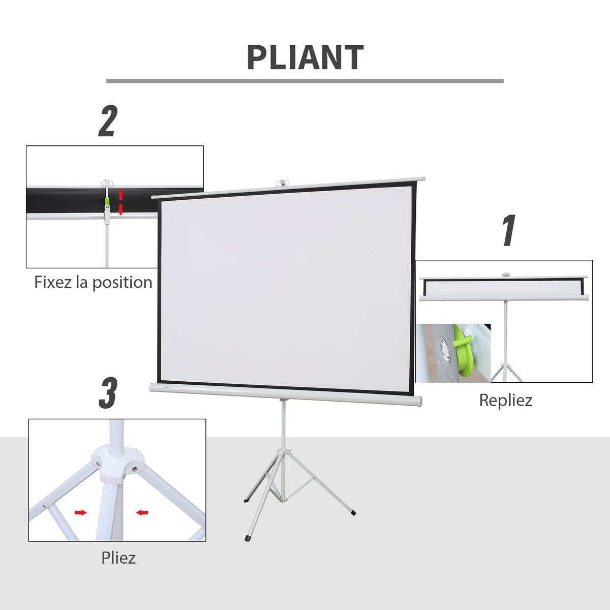 Écran de Projection avec Trépied Pliable 84 Pouces 4K HD 4:3, 180L cm, Écran Vidéoprojecteur, Hauteur Réglable, Angle de Vision 160°, pour Home Cinéma, Films en Intérieur/Extérieur, Blanc-6