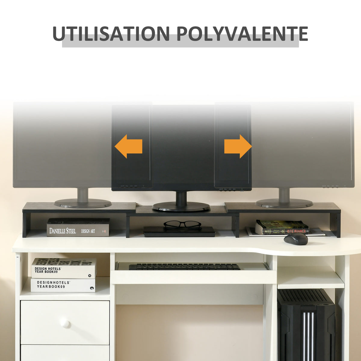 Rehausseur écran PC extensible, longueur réglable de 80-117 cm, pour ordinateur portable, ordinateur, PC, noir-5