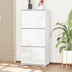 Meuble à Chaussures Armoire à chaussures 3 Portes abattantes 3 Compartiments en bois 60L x 26I x 124H cm Blanc laqué-1