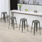 Lot de 4 tabourets de bar industriel empilables hauteur assise 76 cm métal argent-1