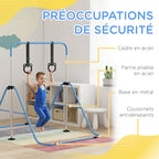 Barre de gymnastique pour enfants, barre horizontale pliable à hauteur réglable avec anneaux de gymnastique, bleu-4
