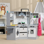Cuisine enfant en bois avec 17 accessoires légumes en plastique boutons et lumières toque 3-6 ans gris blanc-9